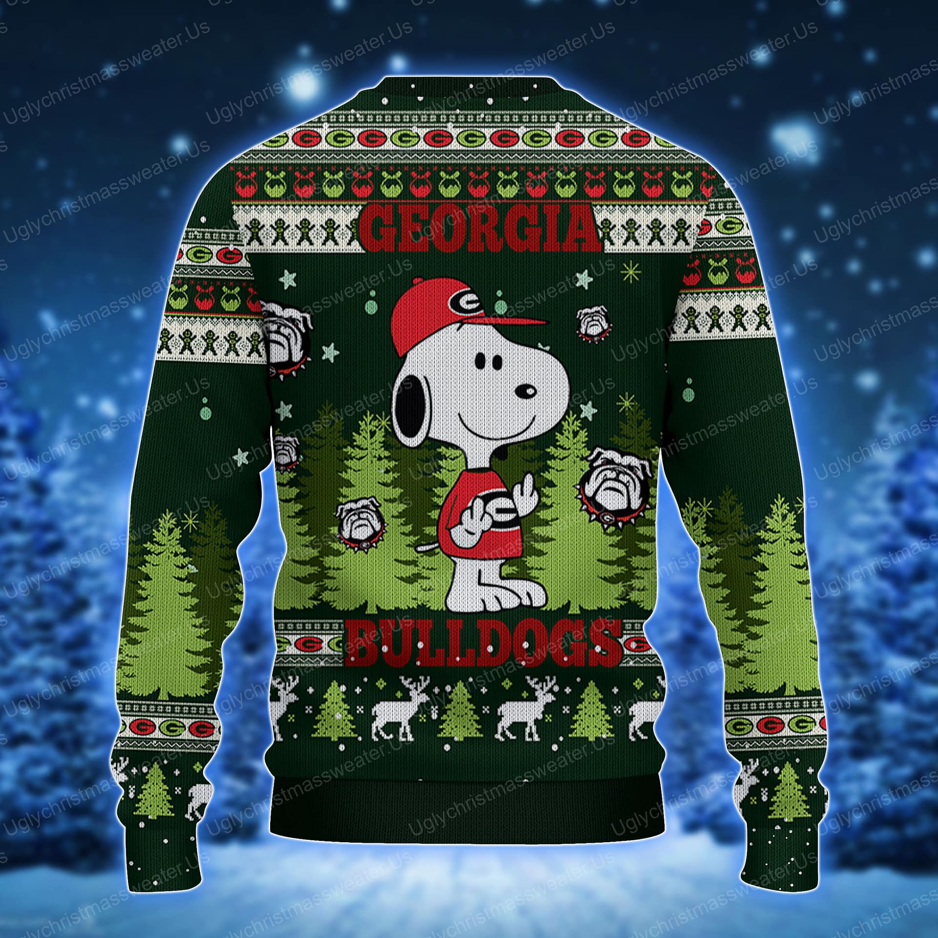Georgia Bulldogs And Snoopy Ugly Sweater Black And Vibrant Green 2 Uglychristmassweater.us 2023