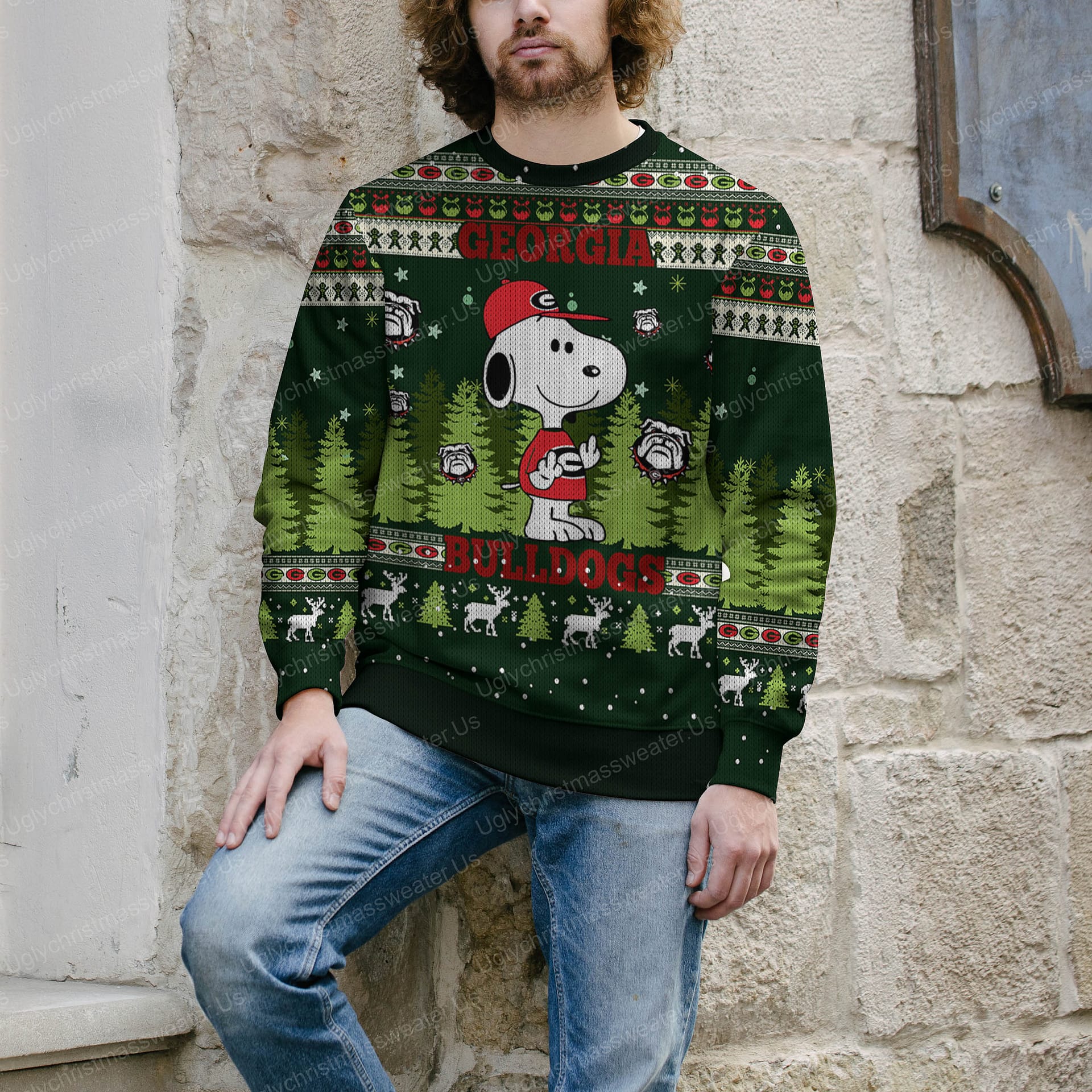 Georgia Bulldogs And Snoopy Ugly Sweater Black And Vibrant Green 4 Uglychristmassweater.us 2023