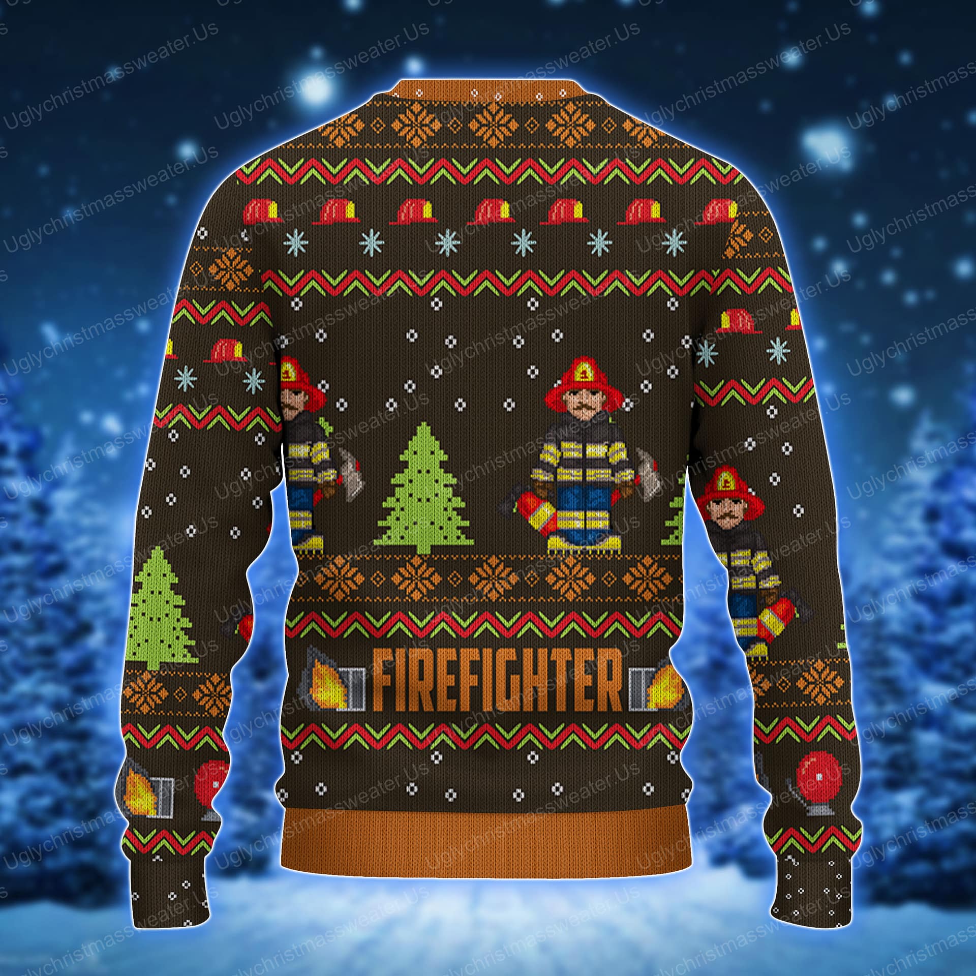 Fire Fighters Brown And Orange Color Ugly Xmas Sweater 2 - Uglychristmassweater.us