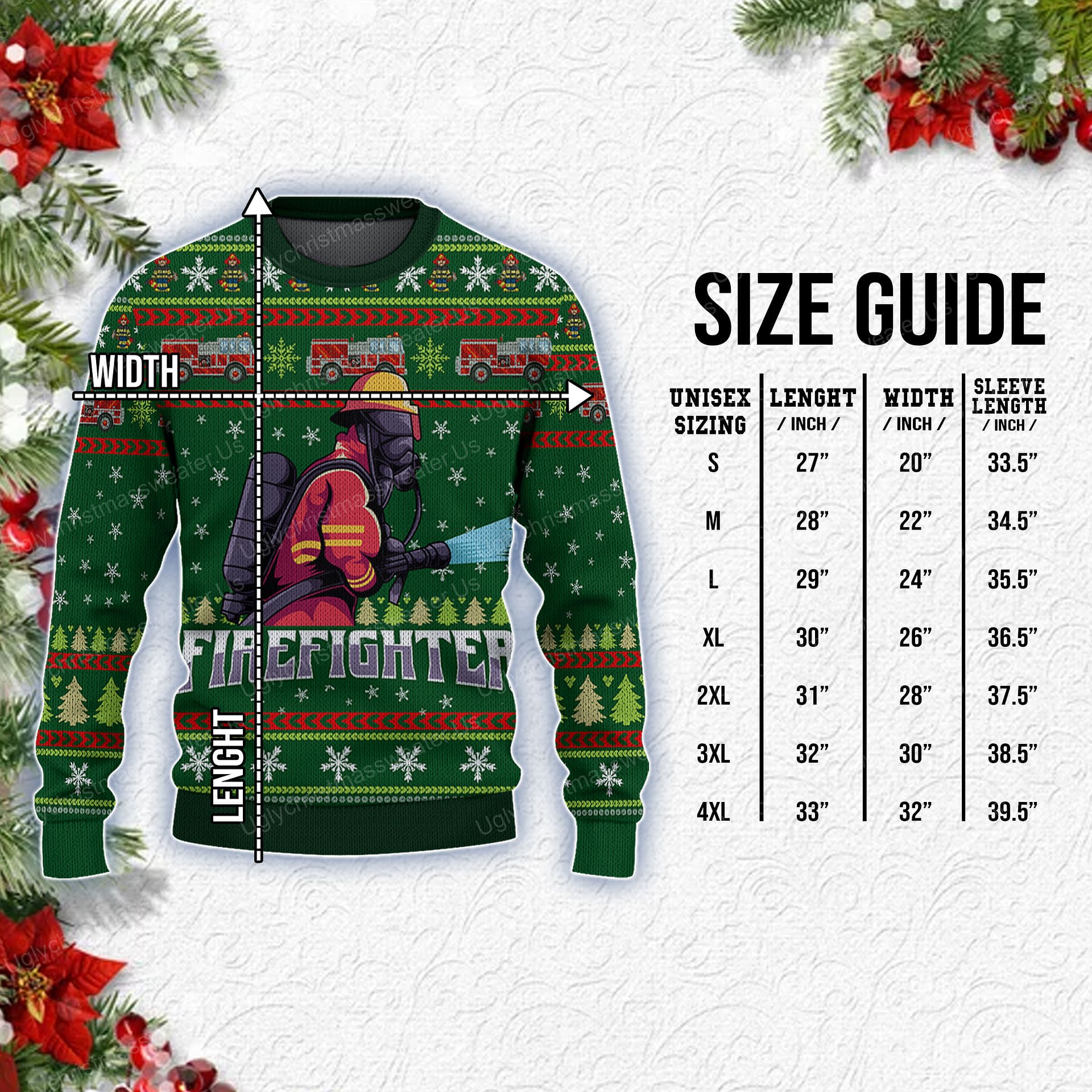 Firefighter Mascot Logo Vector Christmas Sweater Green And Red 7 - Uglychristmassweater.us