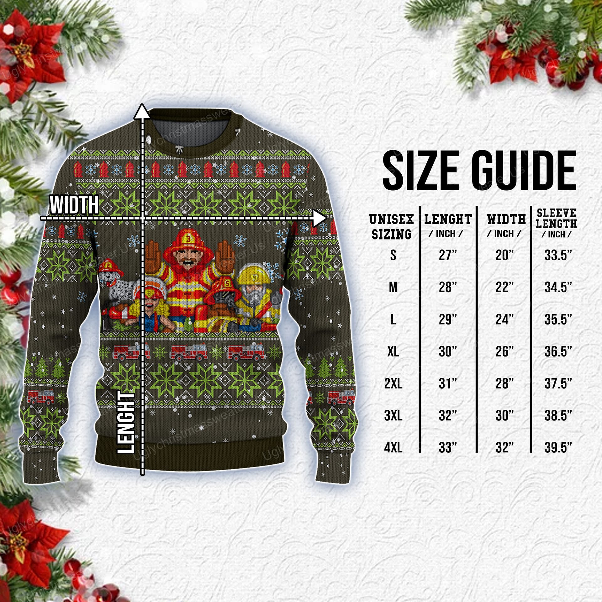 Hero Firefighter Christmas Sweater Vector Fire Truck Silver And Green Color 7 - Uglychristmassweater.us