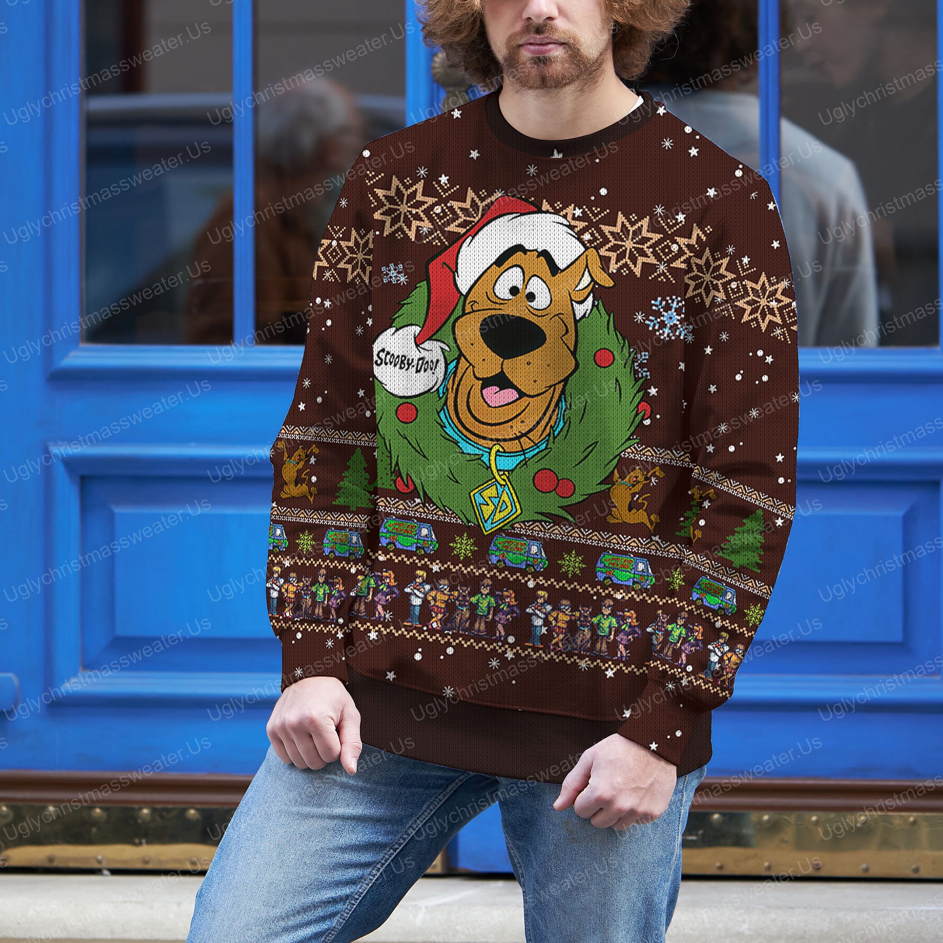 Scooby-Doo Christmas Wreath Sign Dark Red & Green Color Holiday Xmas Sweater