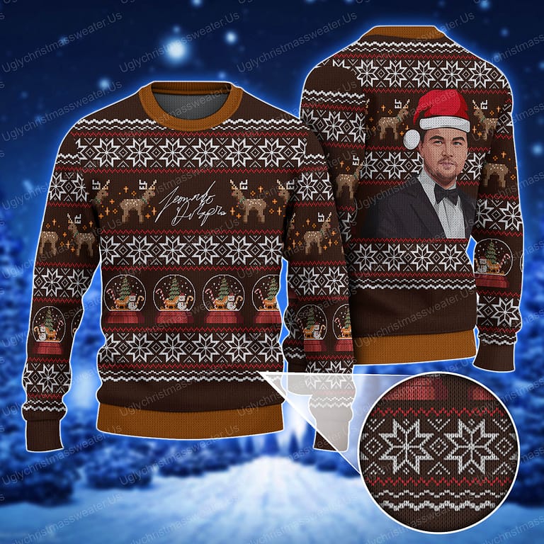 Leonardo Dicaprio Great Gatsby Wearing Santa Hat Funny Ugly Christmas Sweater Uglychristmassweater.us 2023