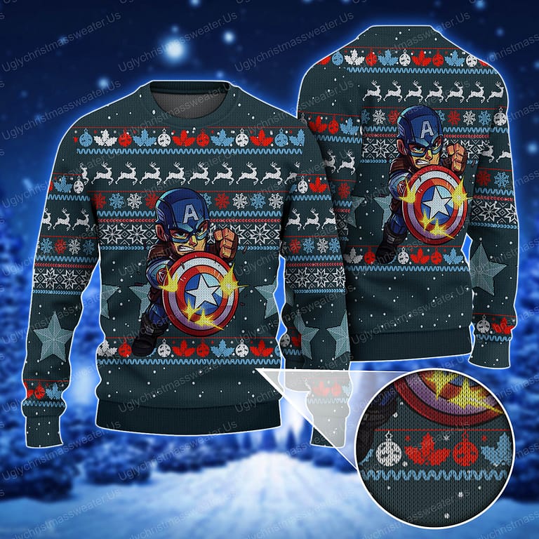 Cute Captain America Shield Marvel Avengers Christmas Sweater Uglychristmassweater.us 2023