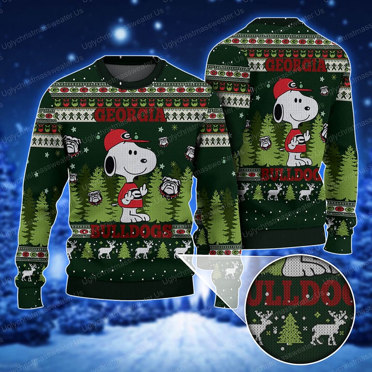 Georgia Bulldogs And Snoopy Ugly Sweater Black And Vibrant Green Uglychristmassweater.us 2023