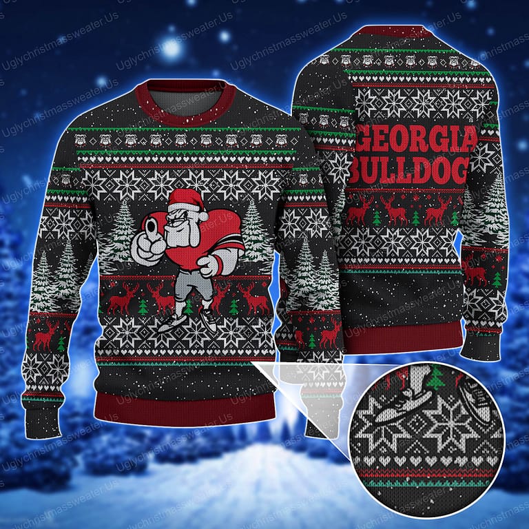 Georgia Bulldogs Football Santa Claus Style Ugly Christmas Sweater Classic Black And Red Uglychristmassweater.us 2023