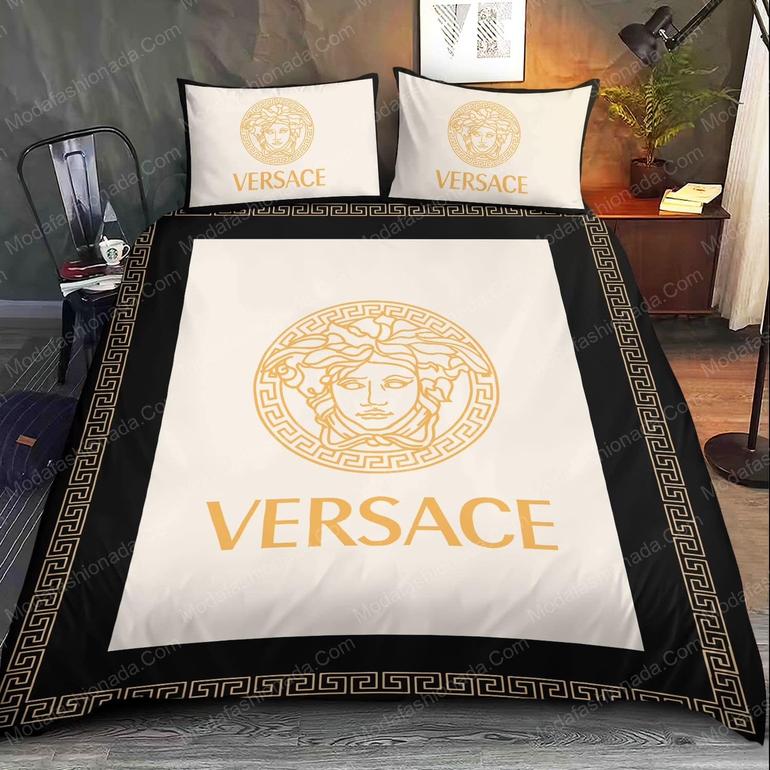 Luxury Versace White Yellow Logo Brands 13 Bedding Set - Modafashionada.Com