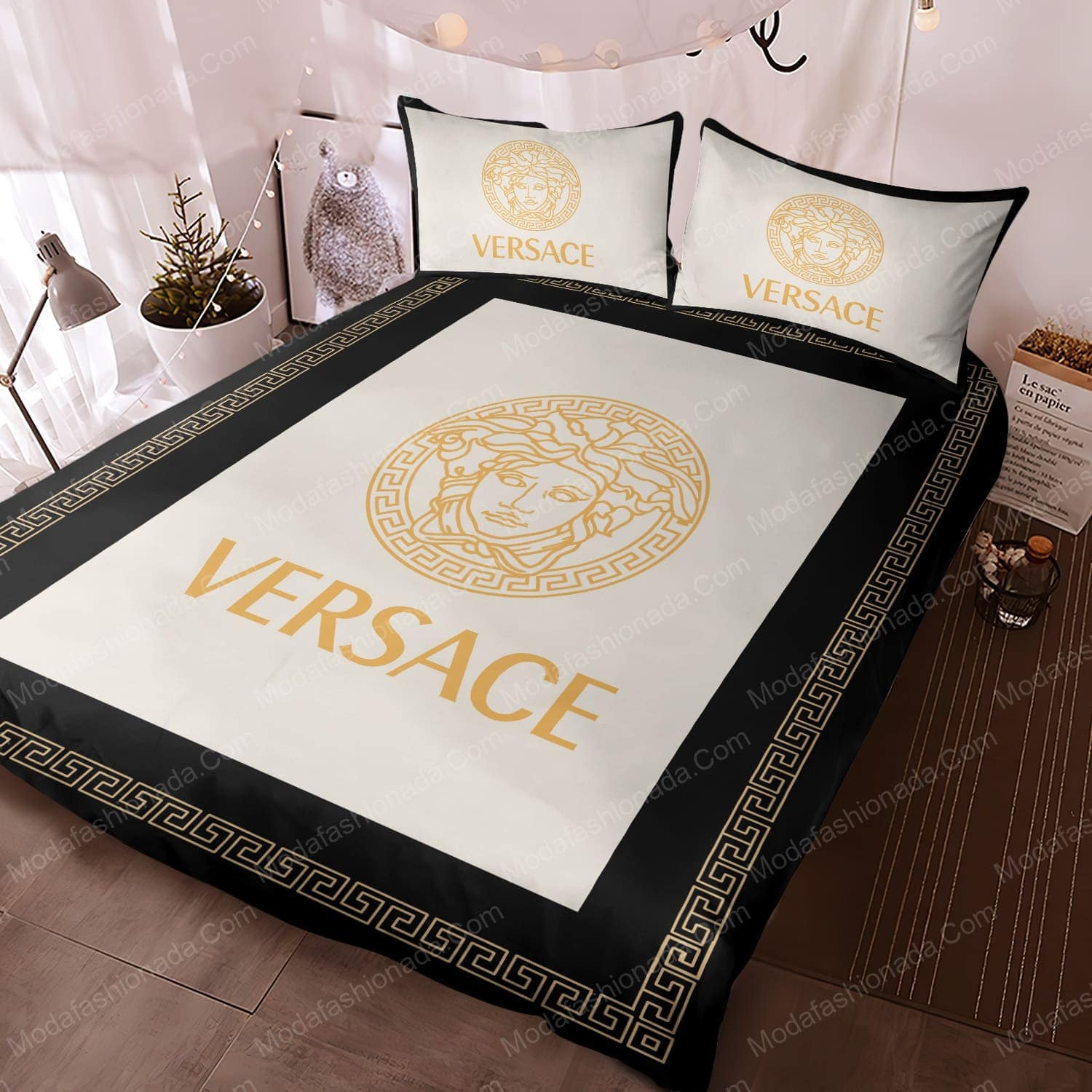 Luxury Versace White Yellow Logo Brands 13 Bedding Set - Modafashionada.Com