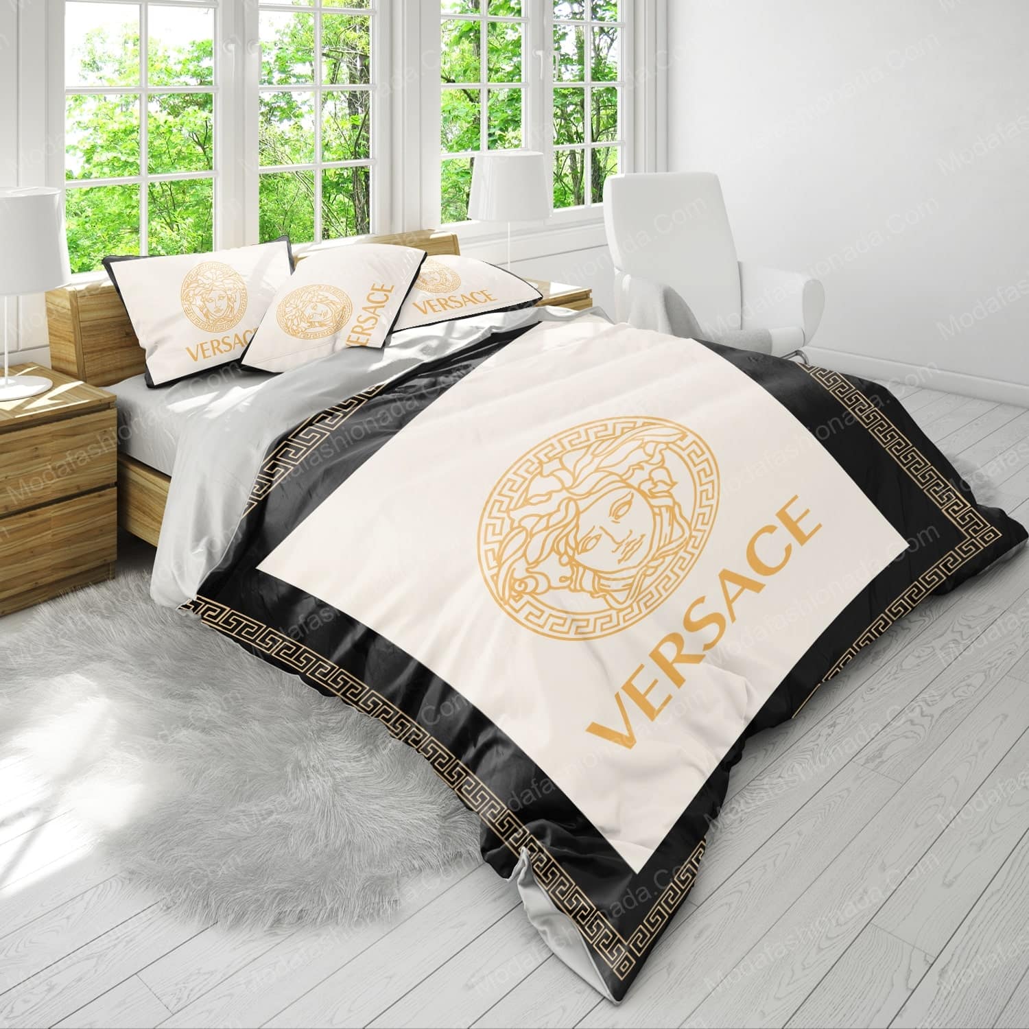 Luxury Versace White Yellow Logo Brands 13 Bedding Set - Modafashionada.Com