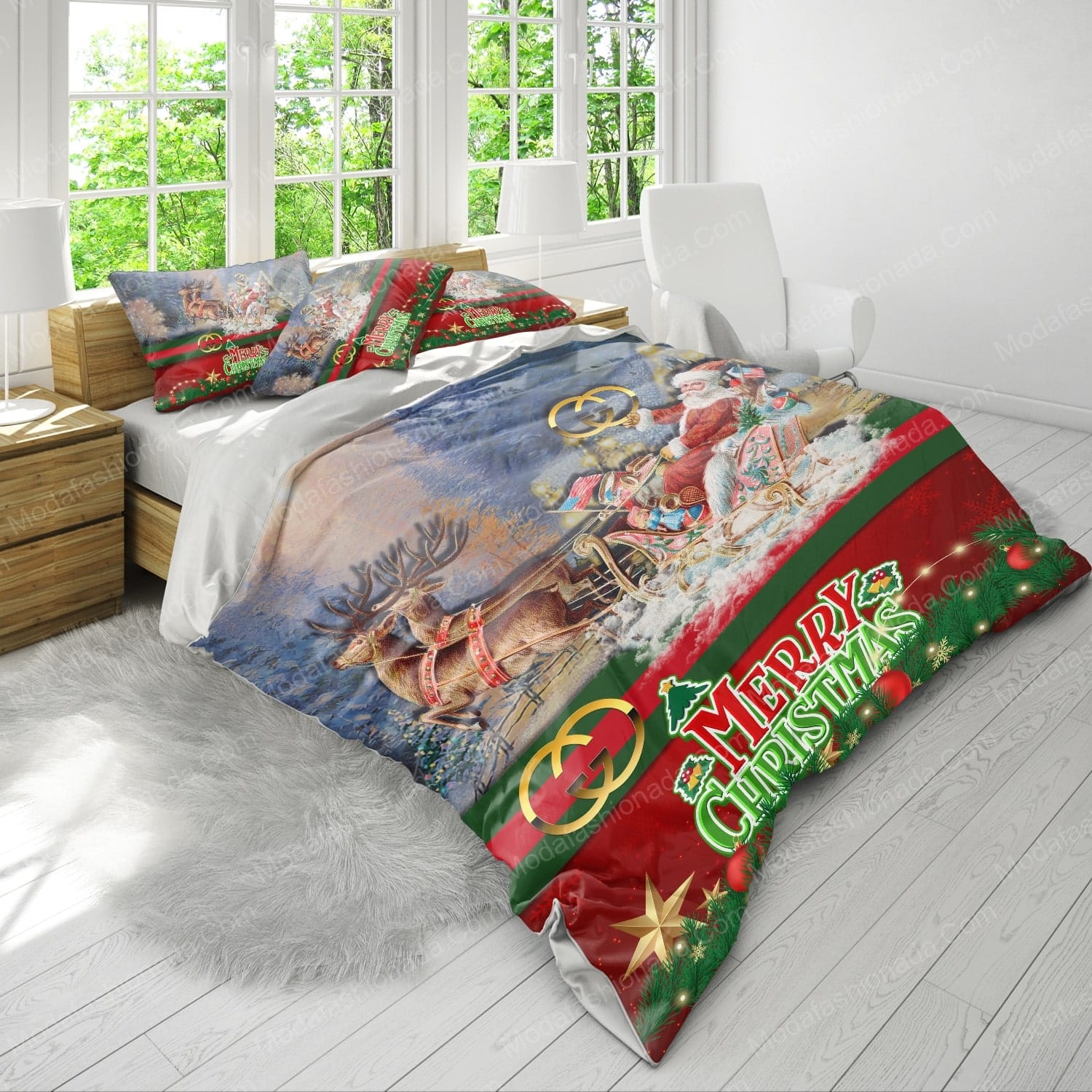 Santa Claus’s Reindeer Merry Christmas Gucci Bed Sets Bedding Sets - Modafashionada.Com Santa Claus’s Reindeer Merry Christmas Gucci Bed Sets Bedding Sets - Modafashionada.Com