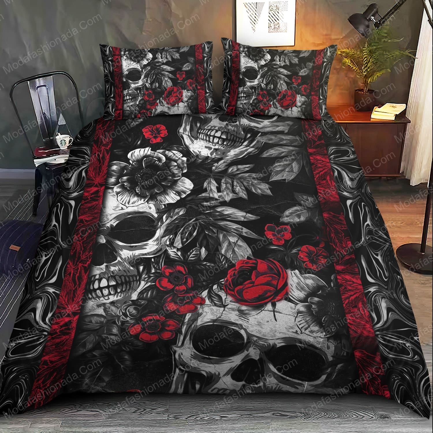 Skull Rose Black Halloween Bed Sets Bedding Sets - Modafashionada.Com Skull Rose Black Halloween Bed Sets Bedding Sets - Modafashionada.Com