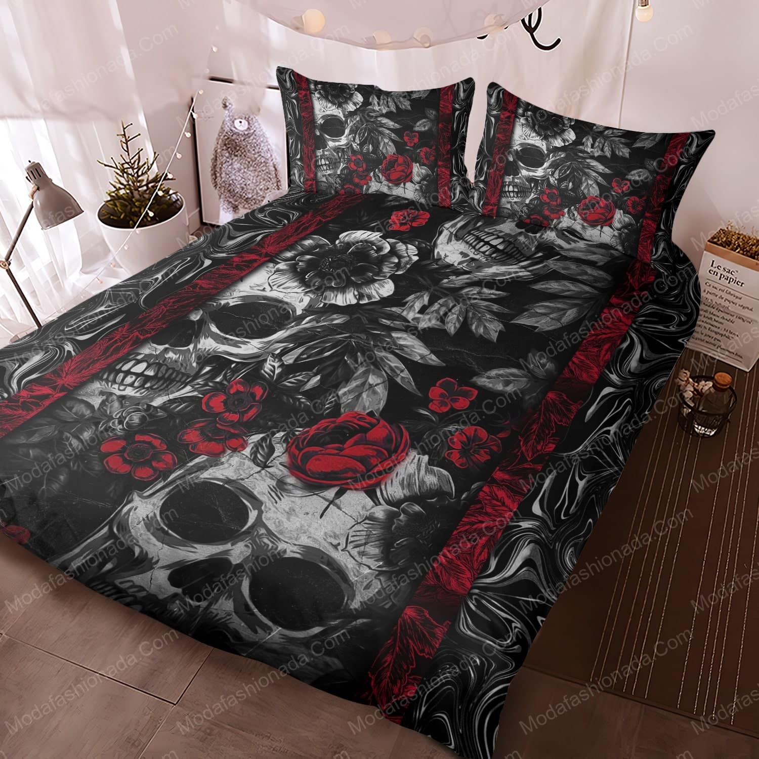 Skull Rose Black Halloween Bed Sets Bedding Sets - Modafashionada.Com Skull Rose Black Halloween Bed Sets Bedding Sets - Modafashionada.Com