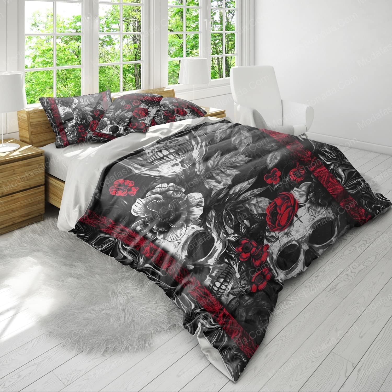 Skull Rose Black Halloween Bed Sets Bedding Sets - Modafashionada.Com Skull Rose Black Halloween Bed Sets Bedding Sets - Modafashionada.Com