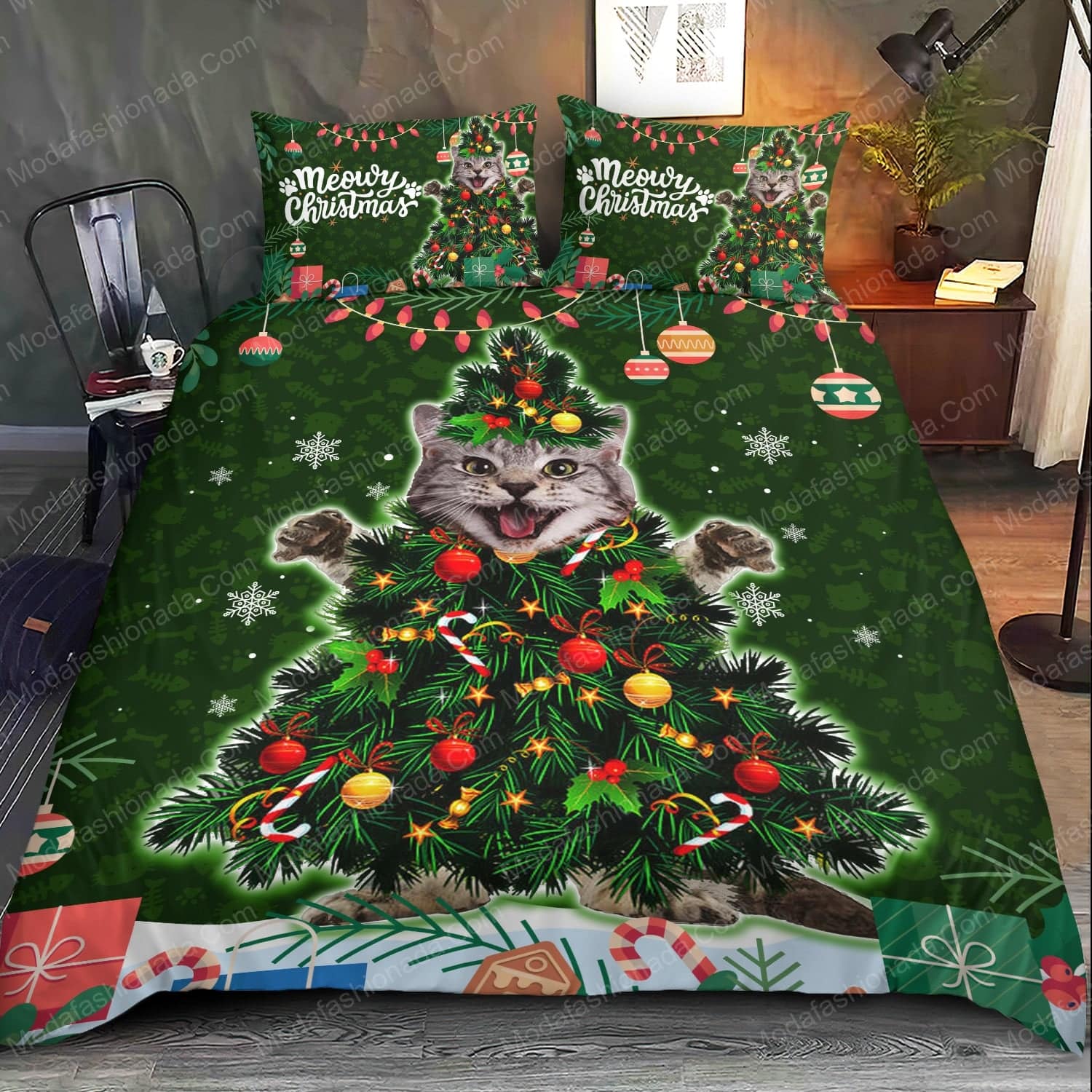 Cute Maine Coon Cat Christmas Tree Light Xmas Bedding Sets - Modafashionada.Com Cute Maine Coon Cat Christmas Tree Light Xmas Bedding Sets - Modafashionada.Com