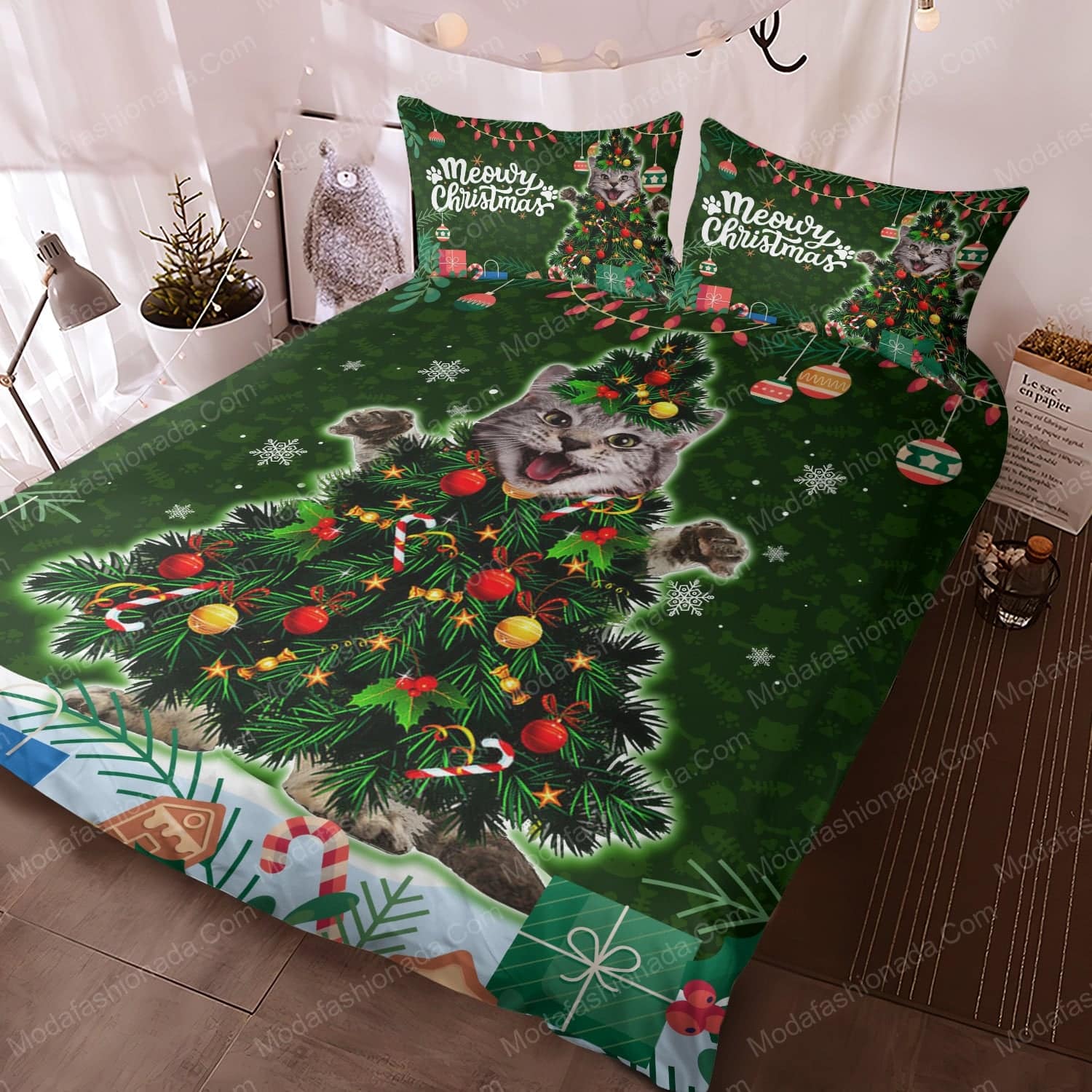 Cute Maine Coon Cat Christmas Tree Light Xmas Bedding Sets - Modafashionada.Com Cute Maine Coon Cat Christmas Tree Light Xmas Bedding Sets - Modafashionada.Com