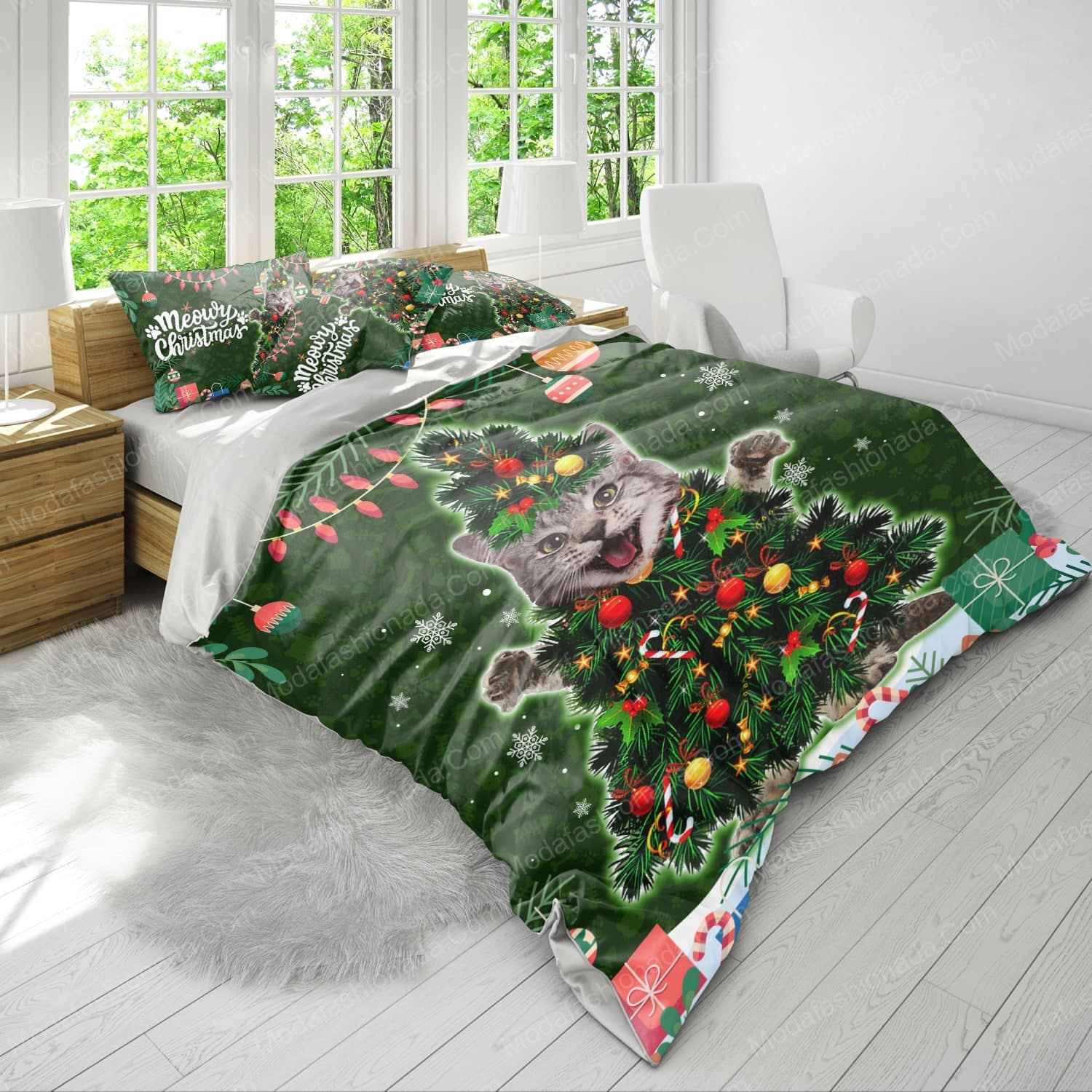 Cute Maine Coon Cat Christmas Tree Light Xmas Bedding Sets - Modafashionada.Com Cute Maine Coon Cat Christmas Tree Light Xmas Bedding Sets - Modafashionada.Com