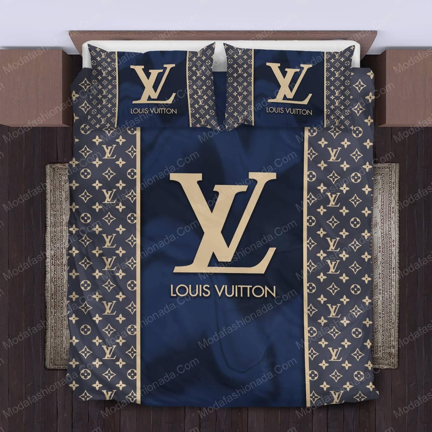 Navy Louis Vuitton Brand Color With Classic Monogram Pattern Bedding Sets Navy Louis Vuitton Brand Color With Classic Monogram Pattern Bedding Sets