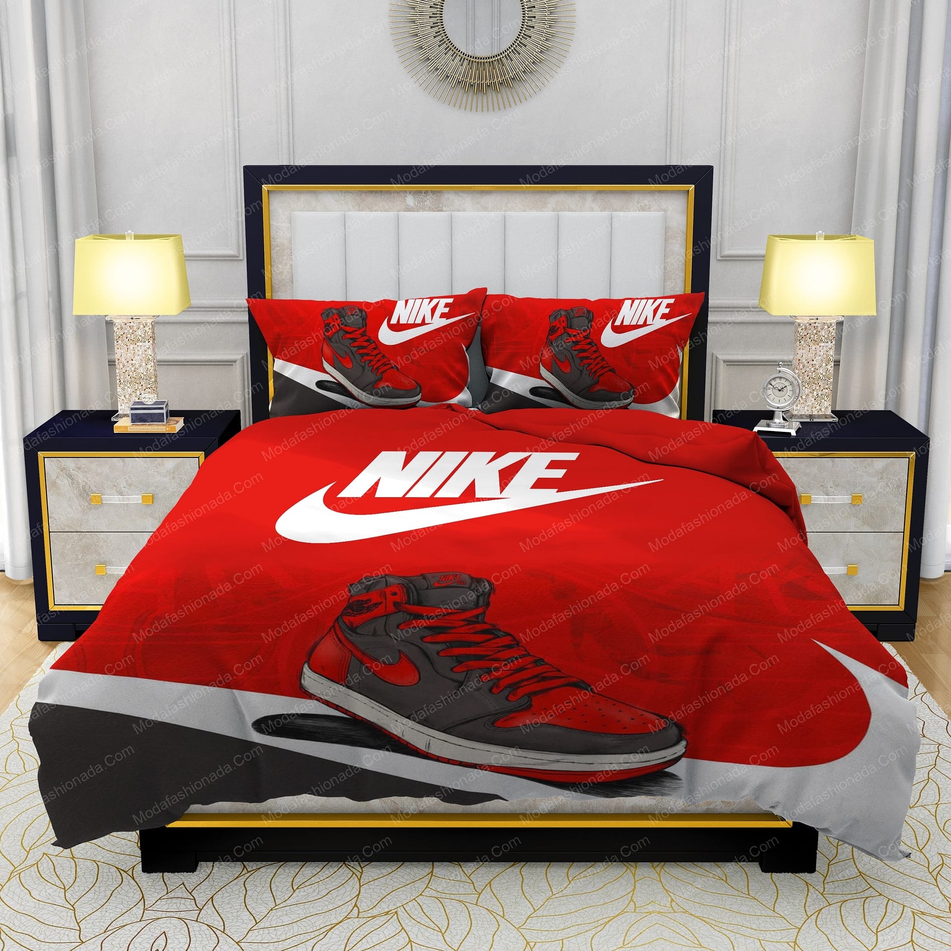 Famous Nike Air Jordan Red Background Design & Quality Comfortable 4 Pieces Bedding Sets - Modafashionada.Com