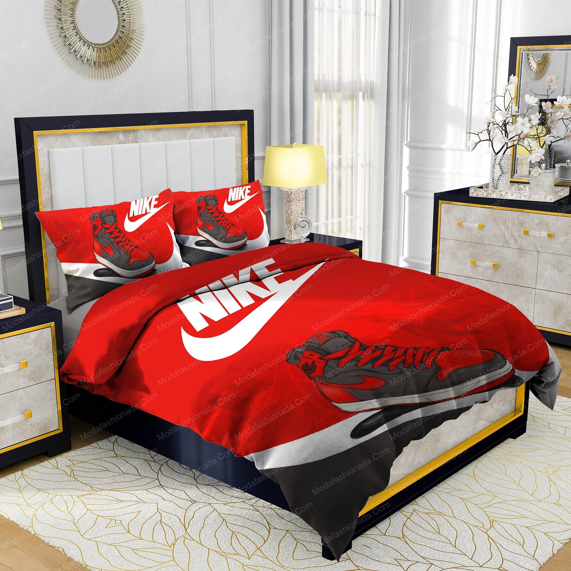 Famous Nike Air Jordan Red Background Design & Quality Comfortable 4 Pieces Bedding Sets - Modafashionada.Com