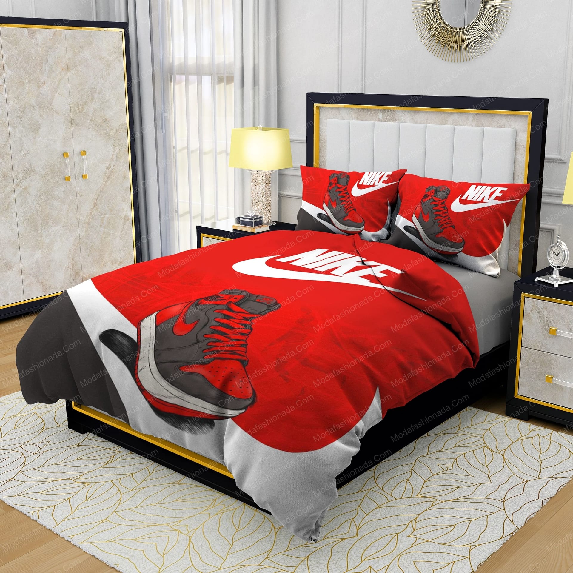 Famous Nike Air Jordan Red Background Design & Quality Comfortable 4 Pieces Bedding Sets - Modafashionada.Com