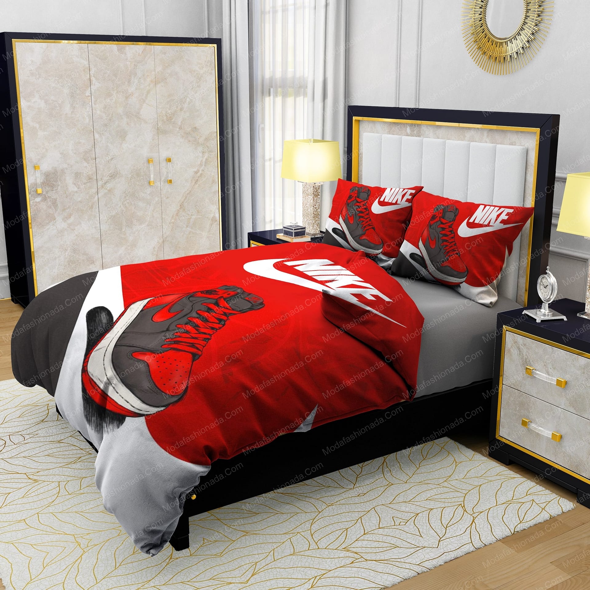 Famous Nike Air Jordan Red Background Design & Quality Comfortable 4 Pieces Bedding Sets - Modafashionada.Com