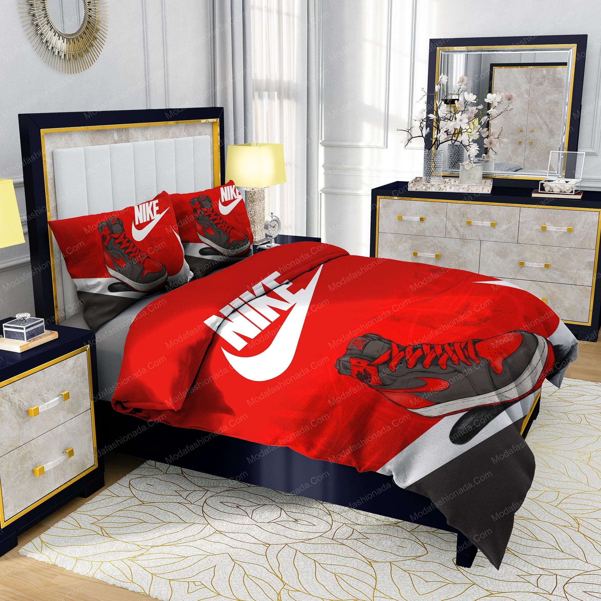 Famous Nike Air Jordan Red Background Design & Quality Comfortable 4 Pieces Bedding Sets - Modafashionada.Com