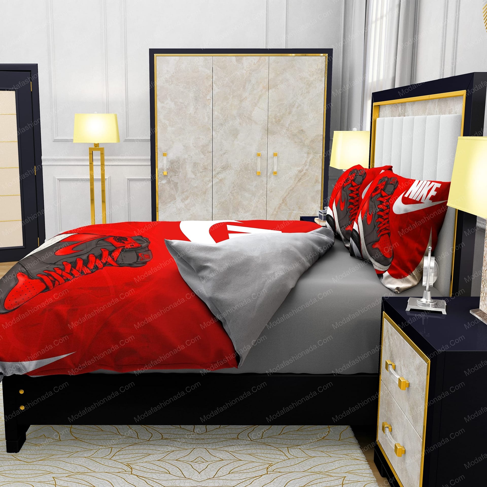 Famous Nike Air Jordan Red Background Design & Quality Comfortable 4 Pieces Bedding Sets - Modafashionada.Com
