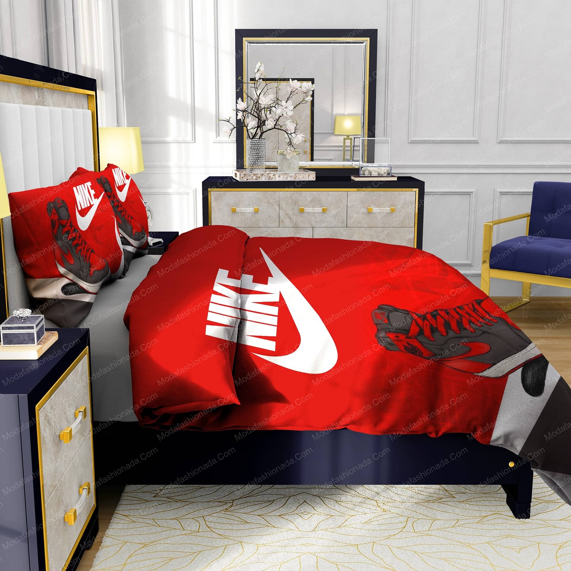 Famous Nike Air Jordan Red Background Design & Quality Comfortable 4 Pieces Bedding Sets - Modafashionada.Com