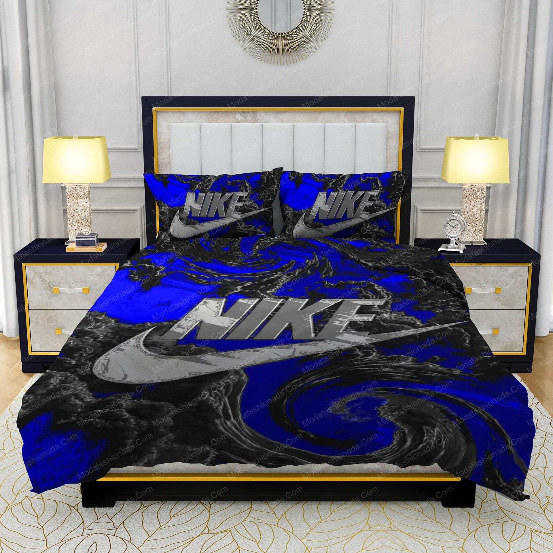 Famous Nike Design Navy and black Silk Material Soft & Quality Comfortable 4 Pieces Bedding Sets - Modafashionada.Com Famous Nike Design Navy and black Silk Material Soft & Quality Comfortable 4 Pieces Bedding Sets - Modafashionada.Com