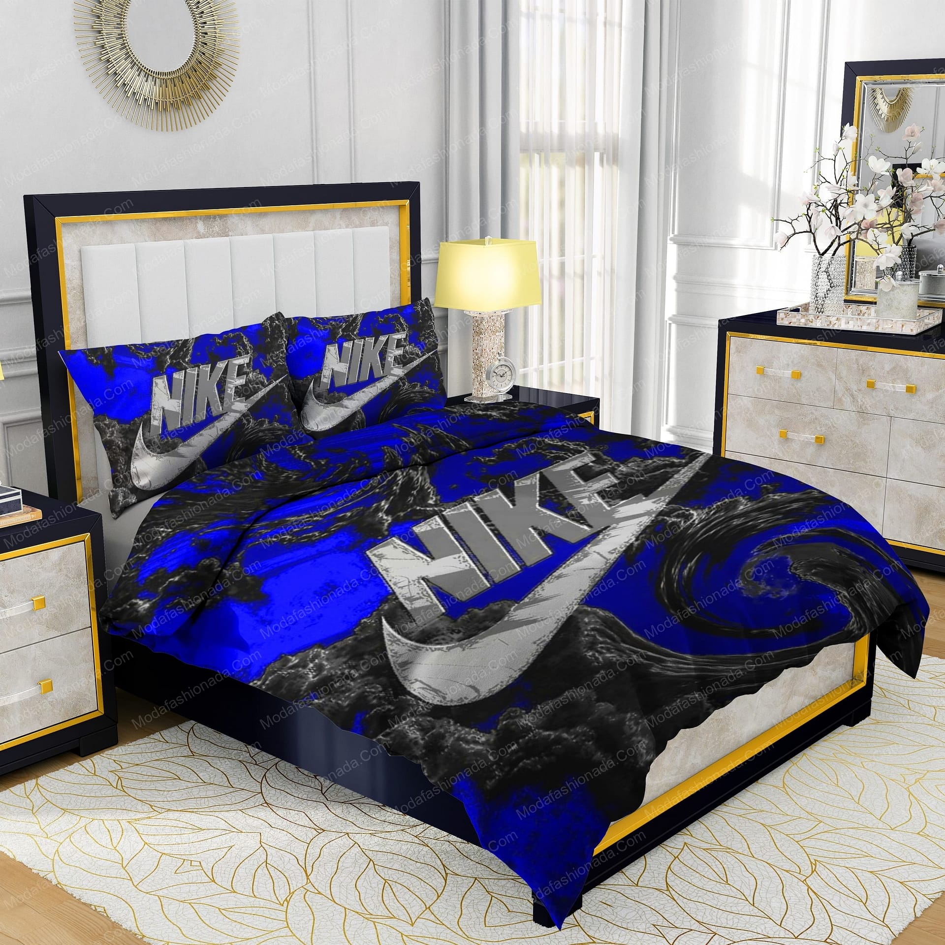 Famous Nike Design Navy and black Silk Material Soft & Quality Comfortable 4 Pieces Bedding Sets - Modafashionada.Com Famous Nike Design Navy and black Silk Material Soft & Quality Comfortable 4 Pieces Bedding Sets - Modafashionada.Com