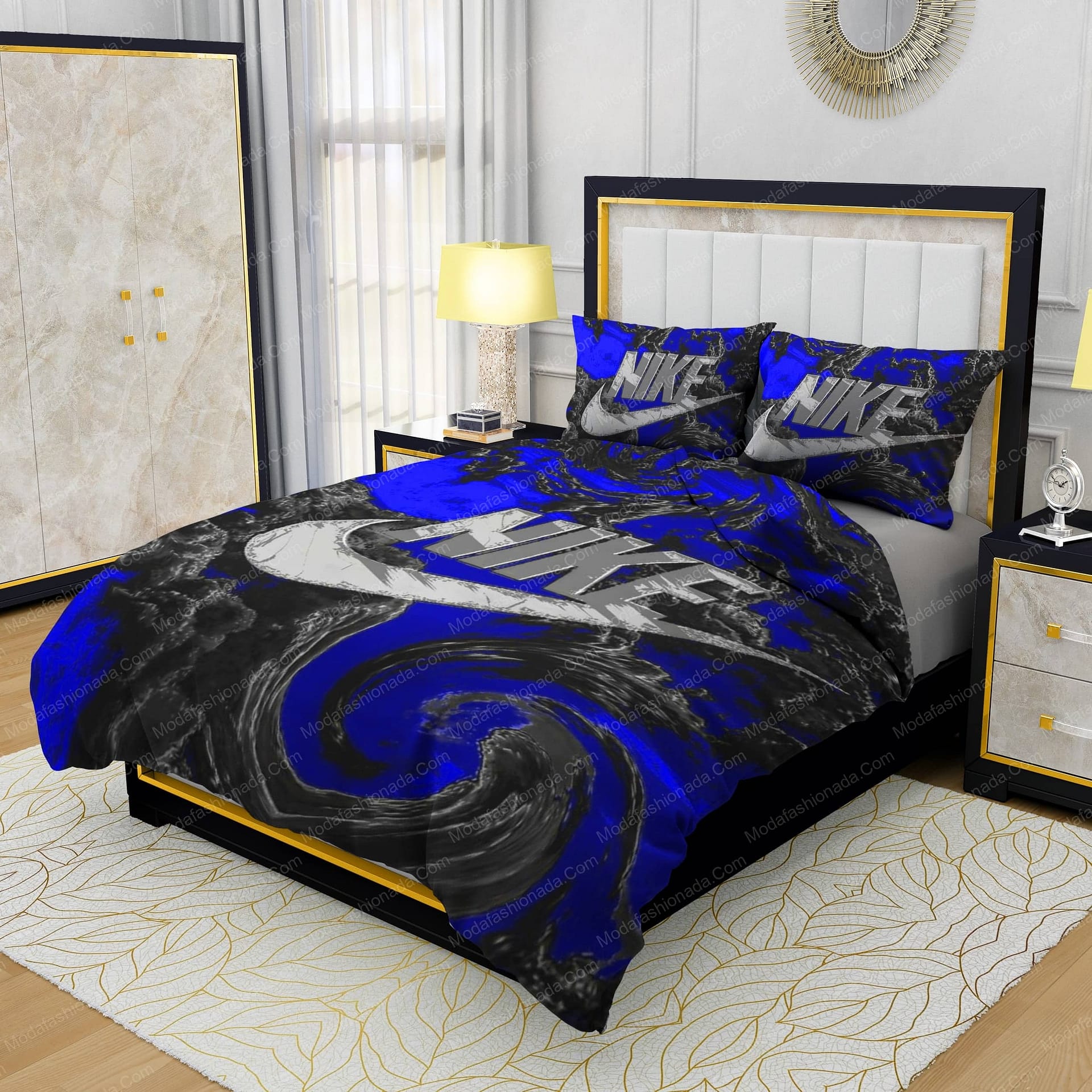 Famous Nike Design Navy and black Silk Material Soft & Quality Comfortable 4 Pieces Bedding Sets - Modafashionada.Com Famous Nike Design Navy and black Silk Material Soft & Quality Comfortable 4 Pieces Bedding Sets - Modafashionada.Com