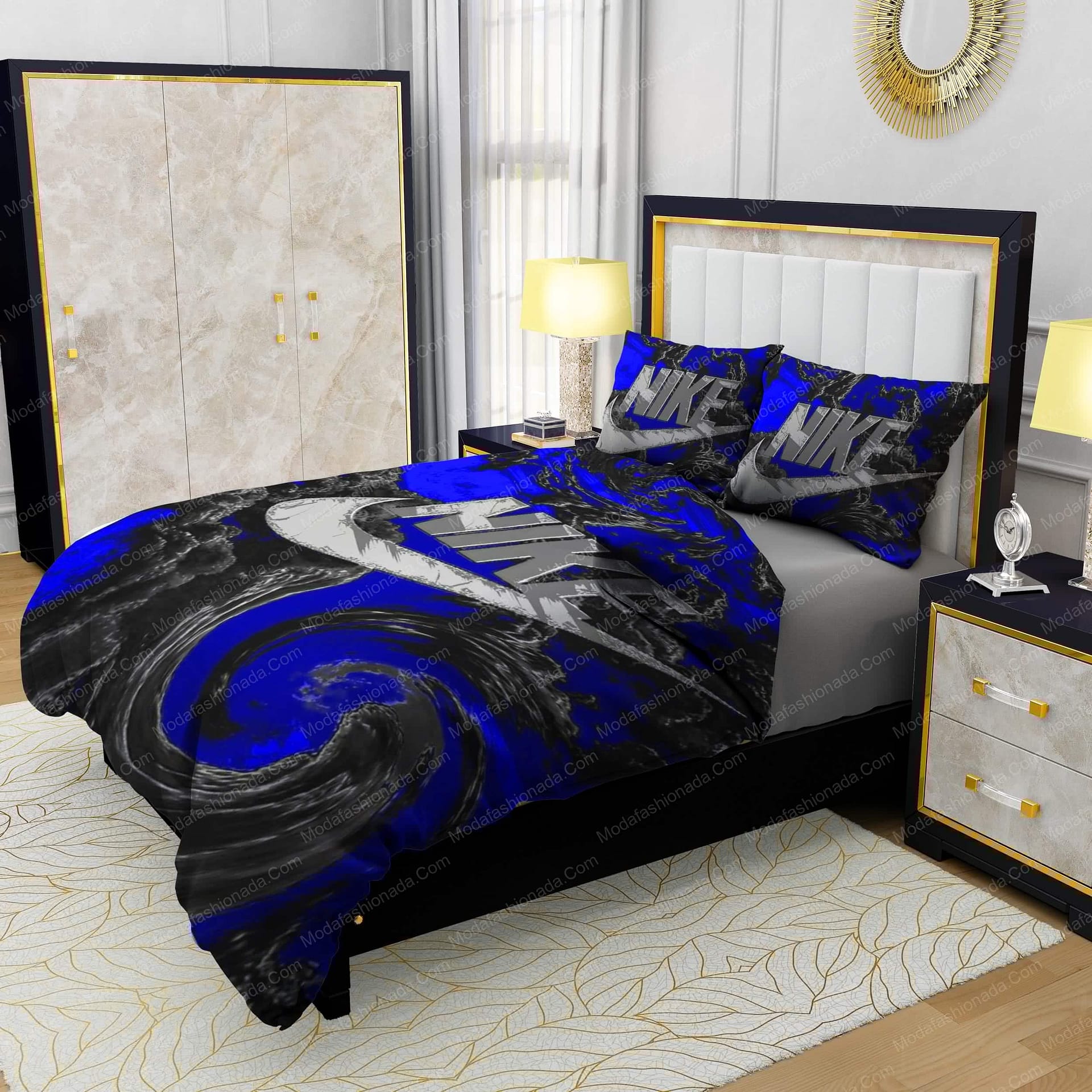 Famous Nike Design Navy and black Silk Material Soft & Quality Comfortable 4 Pieces Bedding Sets - Modafashionada.Com Famous Nike Design Navy and black Silk Material Soft & Quality Comfortable 4 Pieces Bedding Sets - Modafashionada.Com