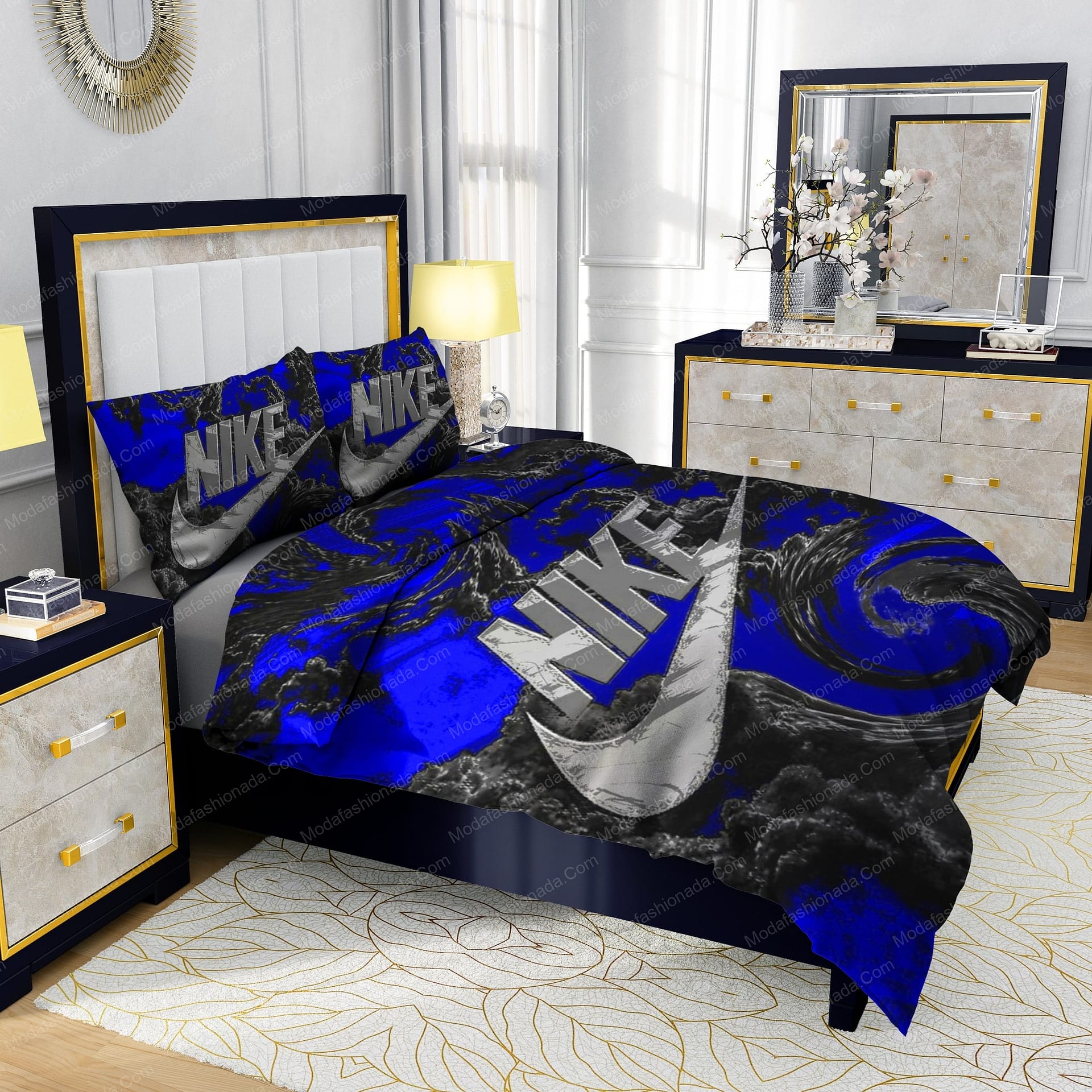 Famous Nike Design Navy and black Silk Material Soft & Quality Comfortable 4 Pieces Bedding Sets - Modafashionada.Com Famous Nike Design Navy and black Silk Material Soft & Quality Comfortable 4 Pieces Bedding Sets - Modafashionada.Com