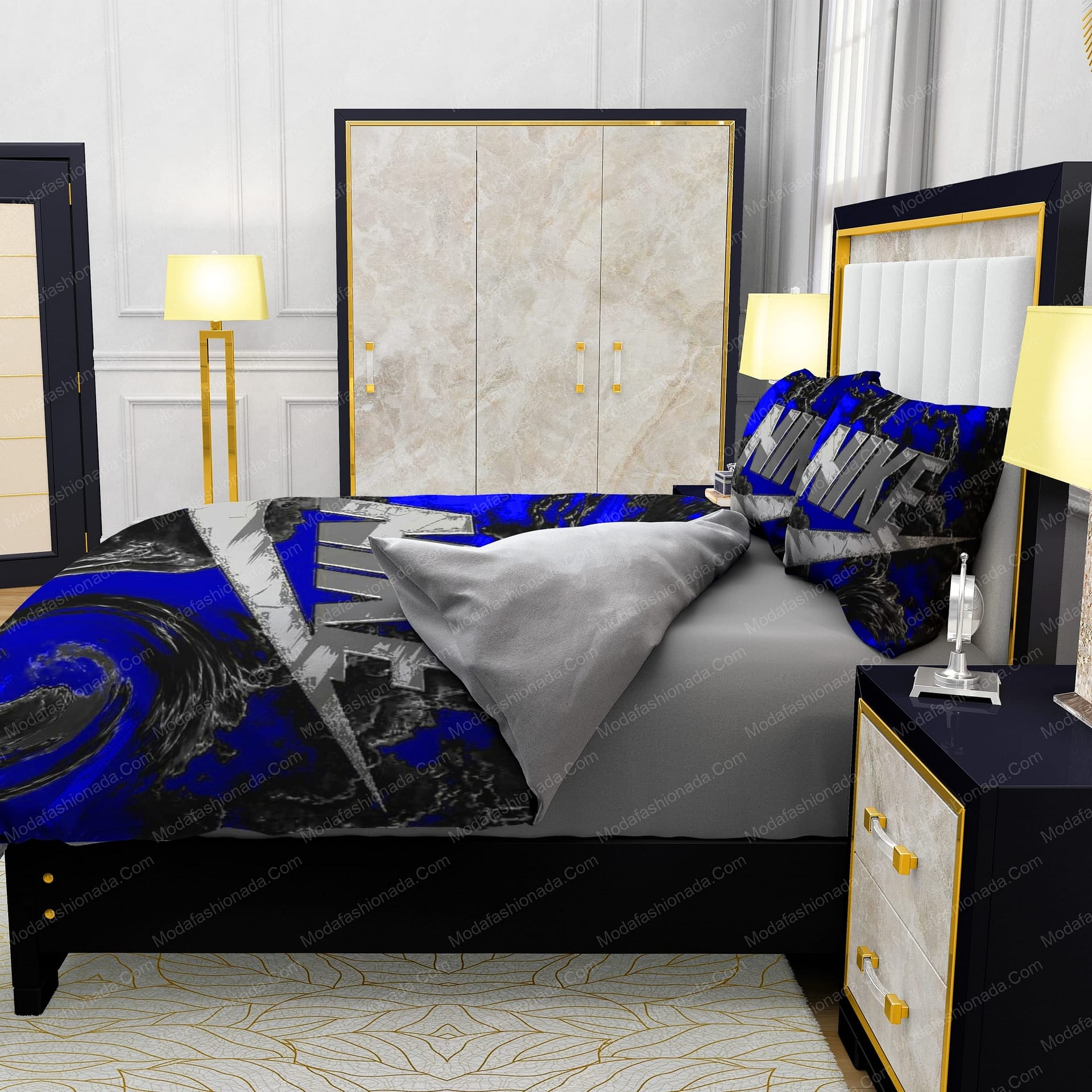 Famous Nike Design Navy and black Silk Material Soft & Quality Comfortable 4 Pieces Bedding Sets - Modafashionada.Com Famous Nike Design Navy and black Silk Material Soft & Quality Comfortable 4 Pieces Bedding Sets - Modafashionada.Com
