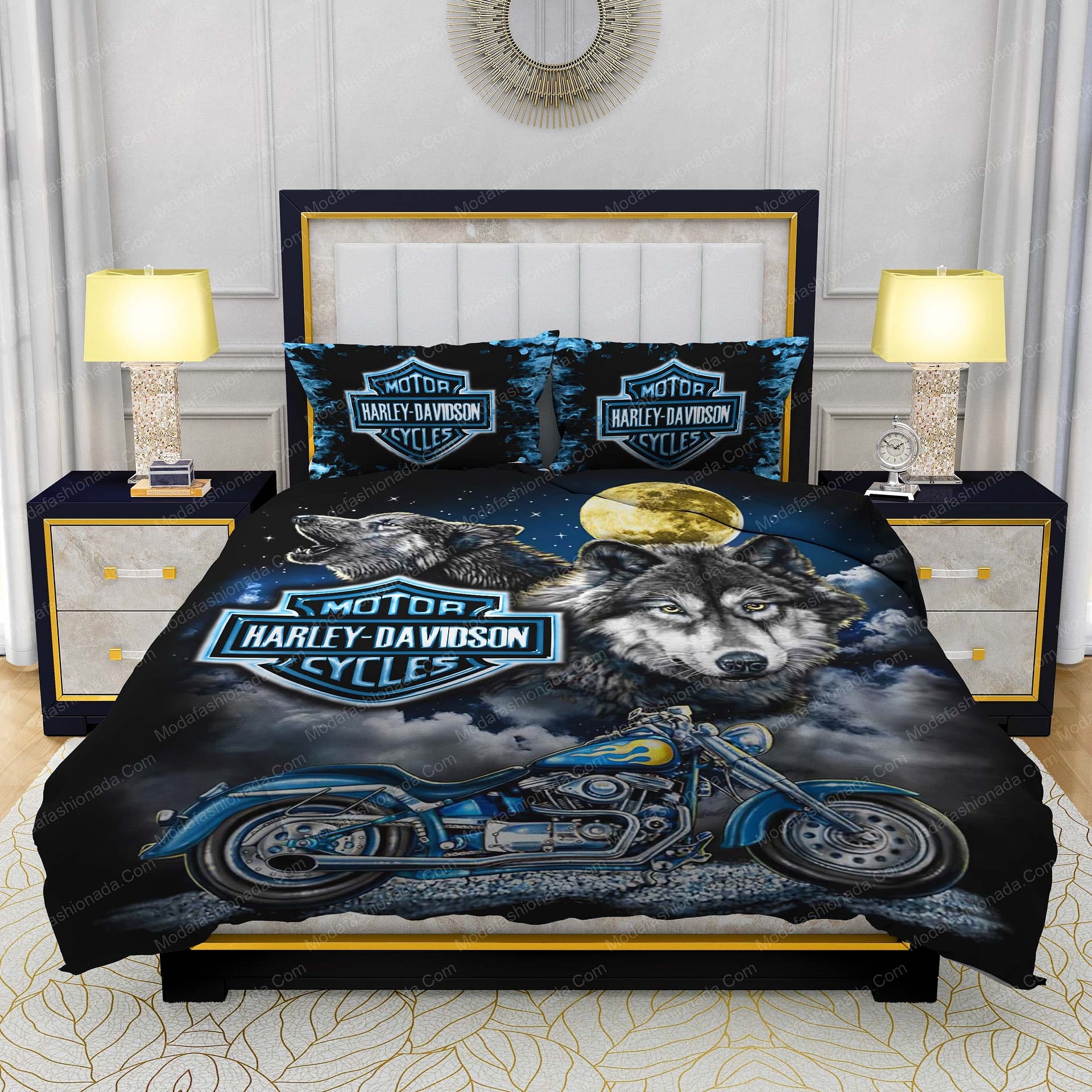 Harley-Davidson Blue Flames Wolf Bedding Sets - Modafashionada.Com Harley-Davidson Blue Flames Wolf Bedding Sets - Modafashionada.Com