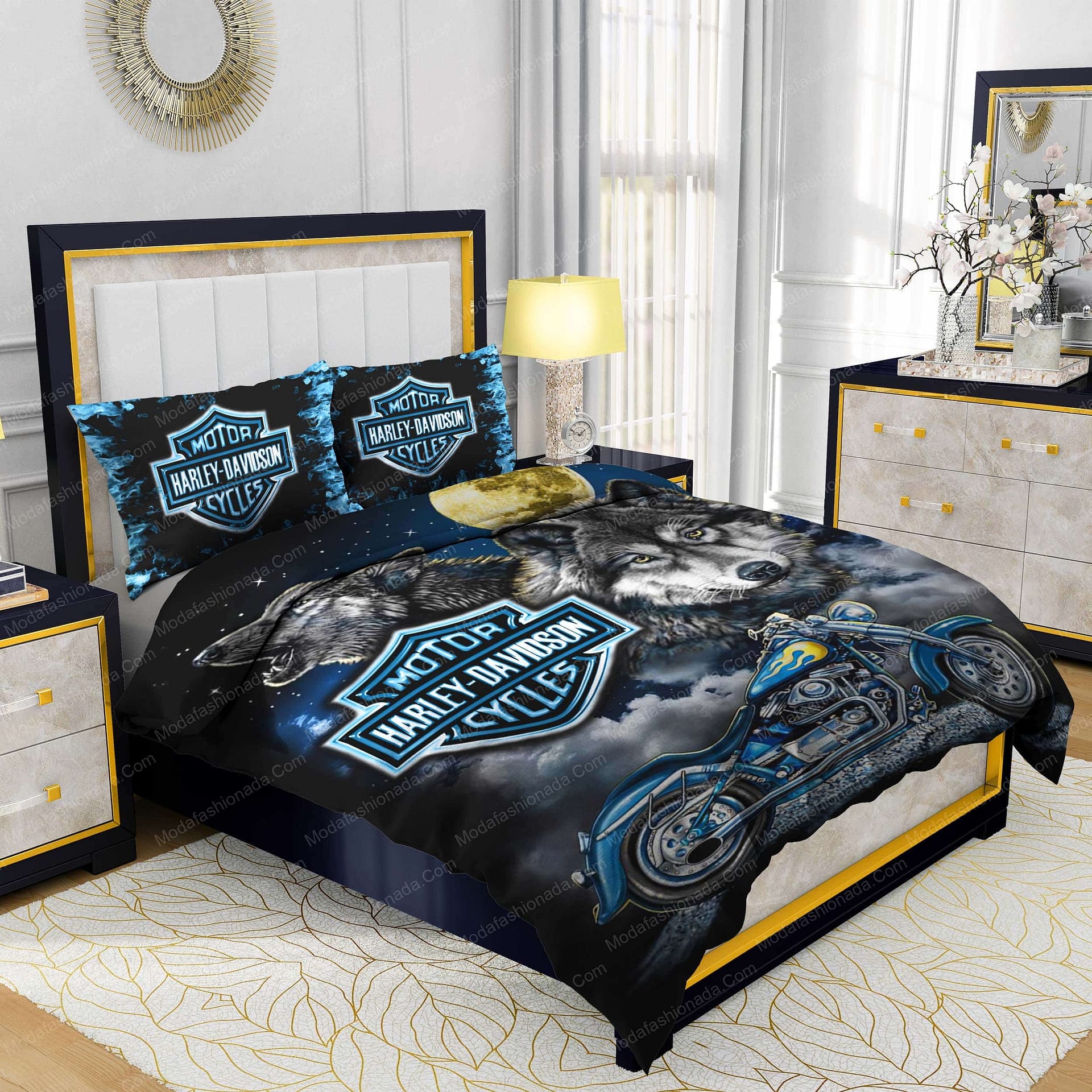 Harley-Davidson Blue Flames Wolf Bedding Sets - Modafashionada.Com Harley-Davidson Blue Flames Wolf Bedding Sets - Modafashionada.Com