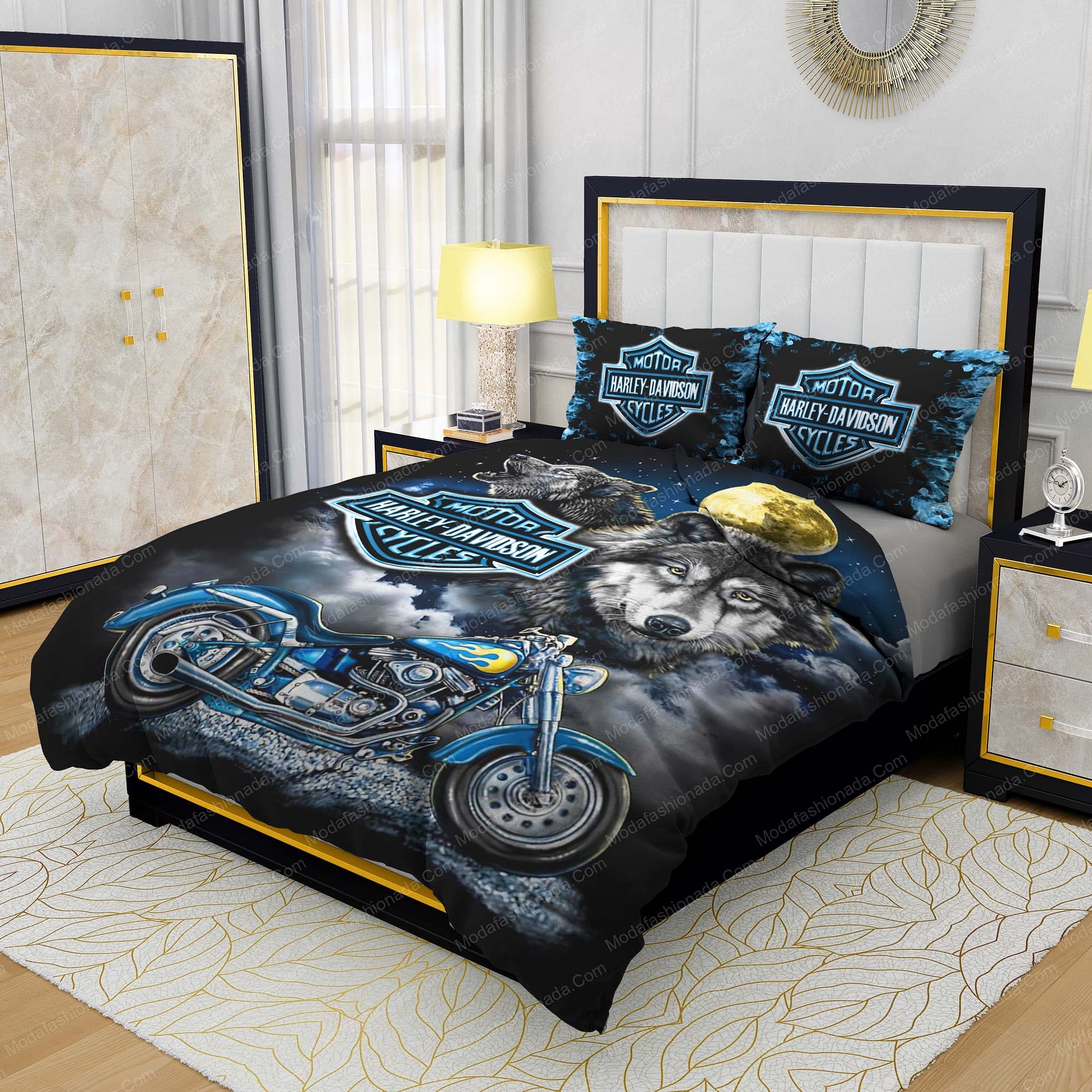 Harley-Davidson Blue Flames Wolf Bedding Sets - Modafashionada.Com Harley-Davidson Blue Flames Wolf Bedding Sets - Modafashionada.Com