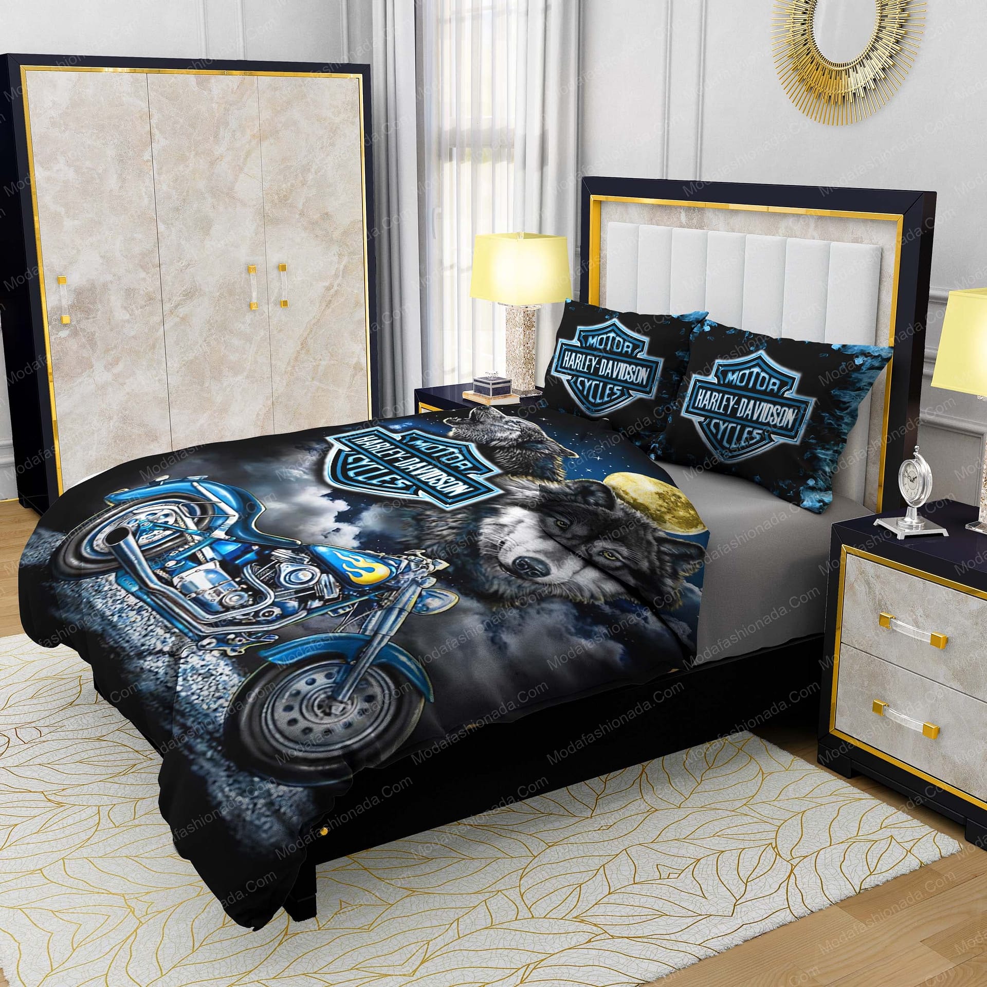Harley-Davidson Blue Flames Wolf Bedding Sets - Modafashionada.Com Harley-Davidson Blue Flames Wolf Bedding Sets - Modafashionada.Com