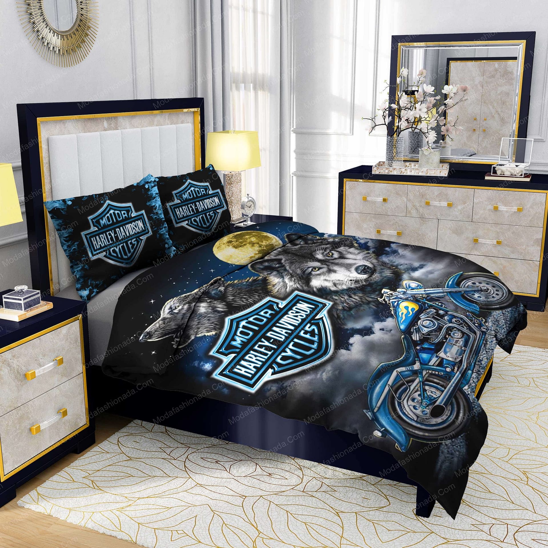 Harley-Davidson Blue Flames Wolf Bedding Sets - Modafashionada.Com Harley-Davidson Blue Flames Wolf Bedding Sets - Modafashionada.Com