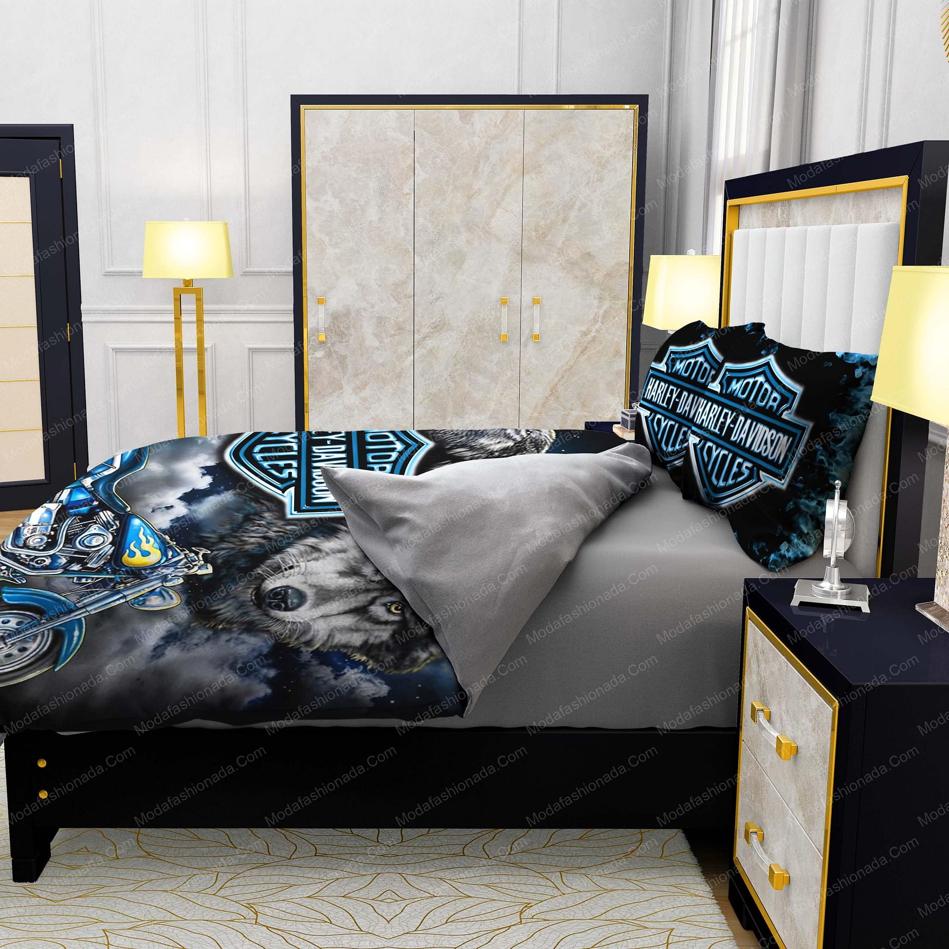 Harley-Davidson Blue Flames Wolf Bedding Sets - Modafashionada.Com Harley-Davidson Blue Flames Wolf Bedding Sets - Modafashionada.Com
