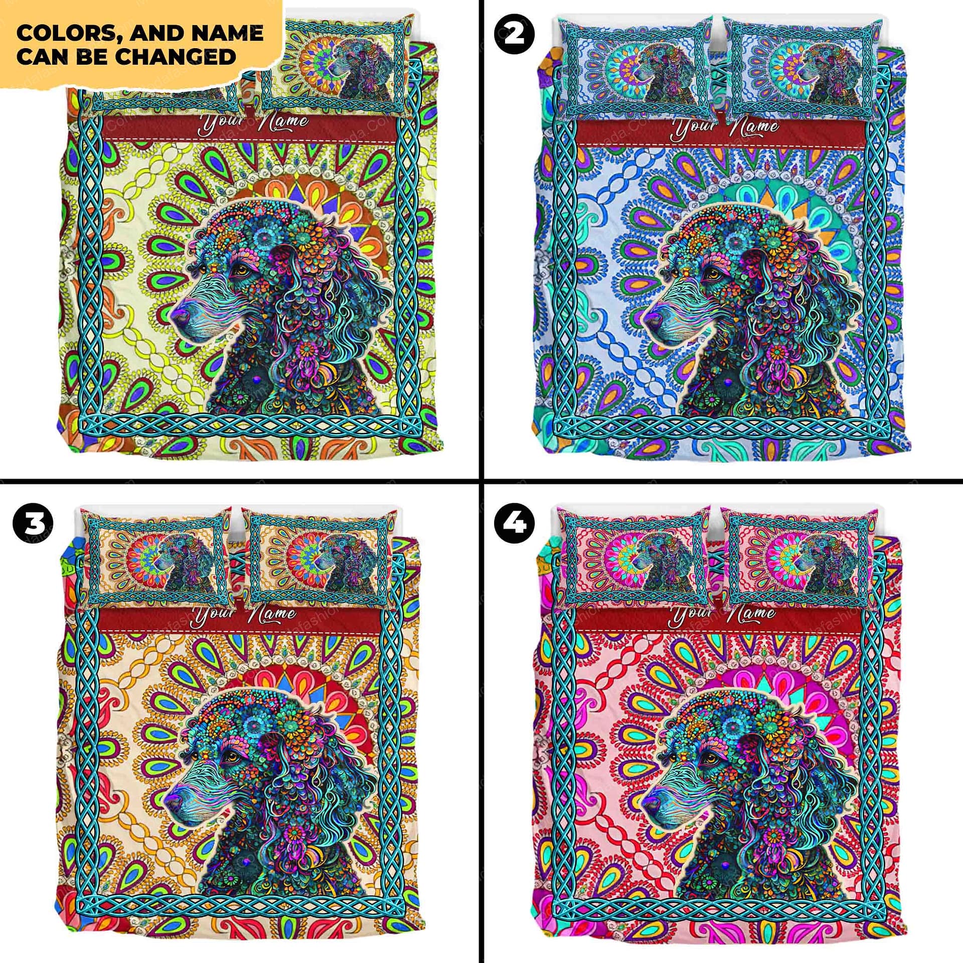 Custom Name Boho Dachshund Lover Dog Gift Bedding Sets Custom Name Boho Dachshund Lover Dog Gift Bedding Sets