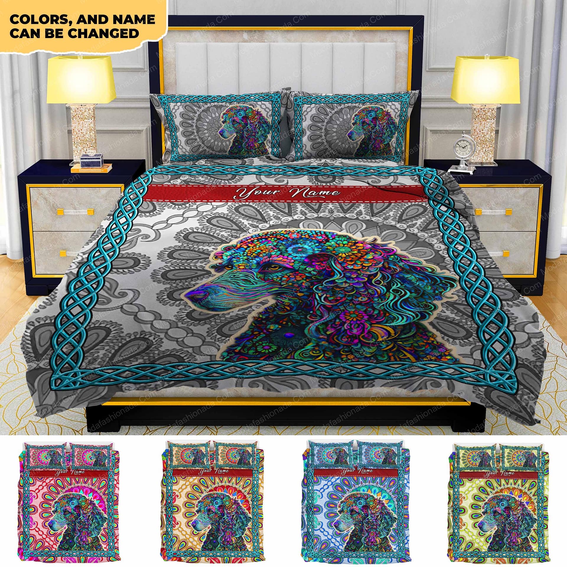 Custom Name Boho Dachshund Lover Dog Gift Bedding Sets Custom Name Boho Dachshund Lover Dog Gift Bedding Sets